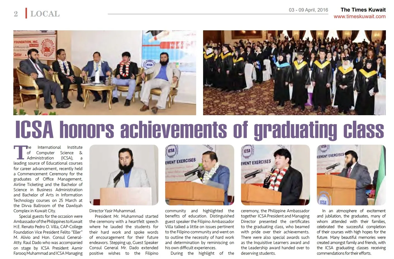 ICSA Honors Achievements of the Graduating Class — Times Kuwait