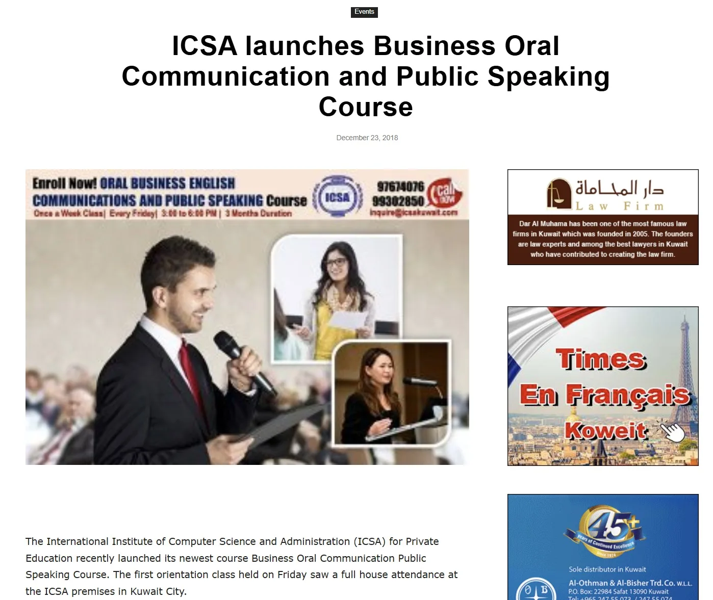 ICSA Launches Business Oral Communication and Public Speaking Course